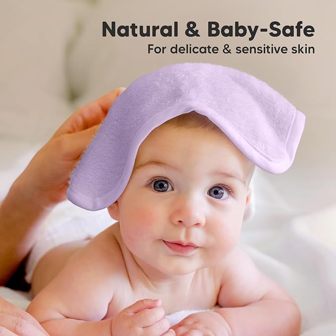 6-Pack Baby Washcloths – Soft Absorbent Viscose from Bamboo Washcloths for Face, Body, Baby Towels for Newborn, Kids, Toddlers, Infant,Gentle on Sensitive Skin,10x10 Reusable Face Towels(Soft Lilac)