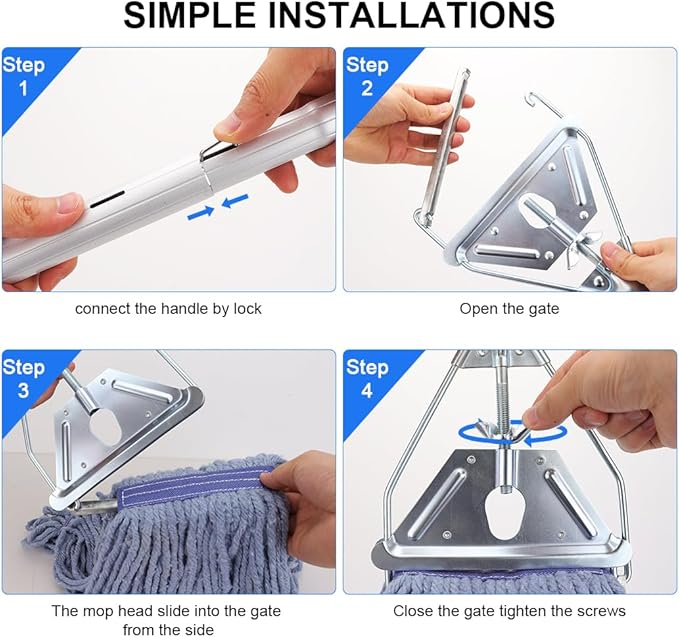 BeiLan Mop Handle Commercial Heavy Duty - 57 Inch Industrial Metal Clamp Mop Stick Replacement for Floor Cleaning - Professional Mops Head Replacement Holder