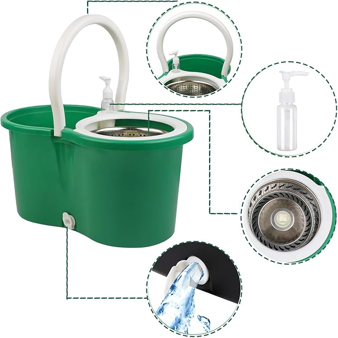 Spin Mop and Bucket Set,for Floor Cleaning,with 56" Adjustable Handle and 3 Microfiber Mophead(20QT Green)