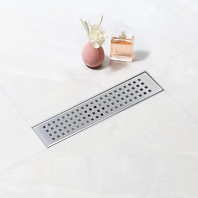 Linear Shower Drain, 12 inch Drain with Removable Grate Cover, Brushed 304 Stainless Steel Shower Floor Drain