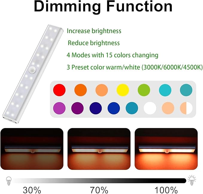 Under Cabinet Light Wireless with Remote, 15 Color RGB Magnetic Led Light Bar, 48-LED Rechargeable Closet Lights, 3 Timer & 4 Modes, LED Under Lighting for Kitchen, Pantry, Bedroom, Stairs (4 Pack)