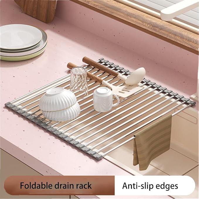 JAYWAYNE Roll Up Dish Drying Rack -17.5" x 14" – Large Stainless Steel Dish Drainer Over The Sink for Kitchen Countertop – Multifunctional Storage Rack,Suitable for Kitchen, Outdoor Picnic