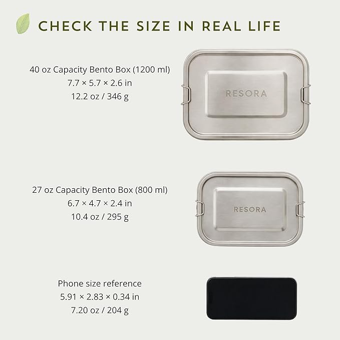 RESORA 40oz 18/8 Food-Grade Stainless Steel Bento Lunch Box for Adults, Leak-Proof, Reusable Stainless Steel Lunch Container with Secure Sealing Lid, 2 Removable Dividers, Work & Travel Meal Prep