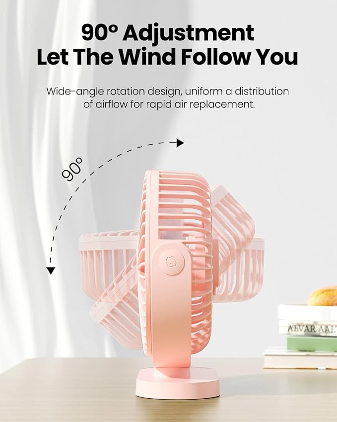 Gaiatop USB Desk Fan, 5.5 Inch Small Quiet Powerful 3 Speeds 90° Rotate, Personal Mini Portable Desktop Table Fans, Cooling for Home Office Car Travel Indoor Outdoor Pink