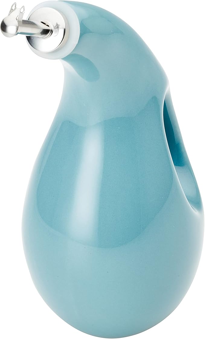Rachael Ray 48467 Ceramic EVOO Oil and Vinegar Dispensing Bottle with Spout, 24 Ounce - Agave Blue