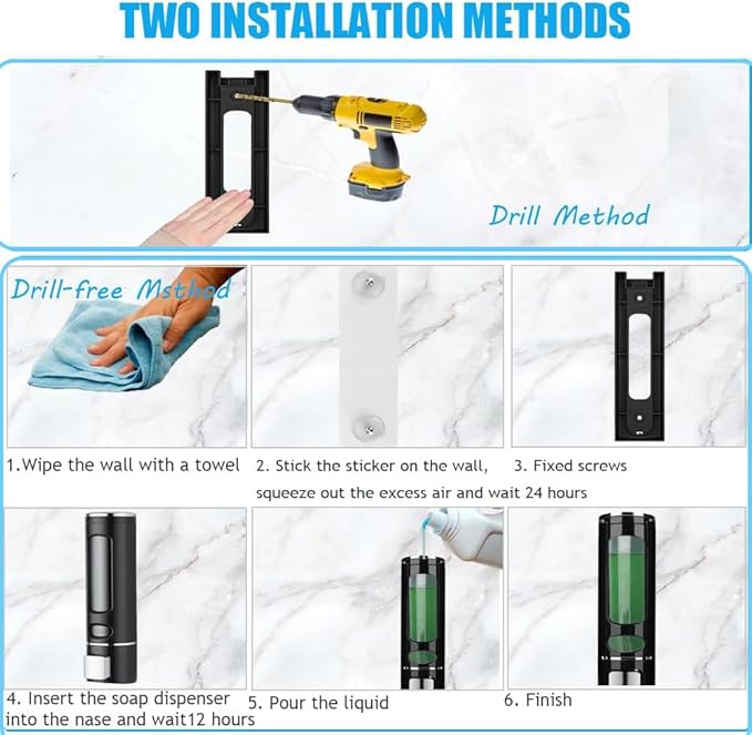 Single Wall Mounted Hand Soap Dispenser, 13.5oz/400ml Black Shower Pump, Clear Refillable Liquid Lotion Soap Dispenser, Gel Container Shower Pump Dispenser and Organizer for Bathroom Kitchen