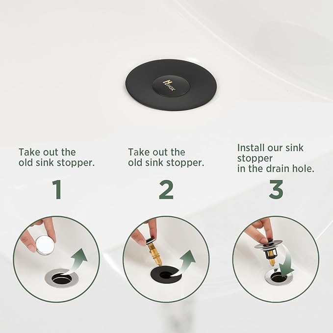Universal Bathroom Sink Stopper - 2 Pack Matte Black Pop Up Drain Stopper for 1.06"-1.65" Basin Drain Holes,Anti Clogging Bathroom Sink Drain Strainers with Hair Catcher
