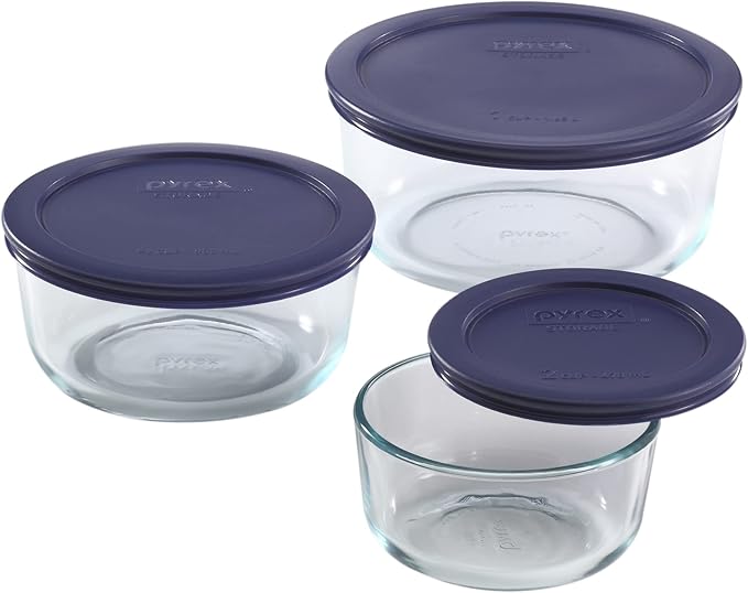 Pyrex Simply Store (3-Pack) Glass Food Storage Containers Set, (2, 4 & 7 Cup) Meal Prep Containers With Plastic BPA-Free Lids