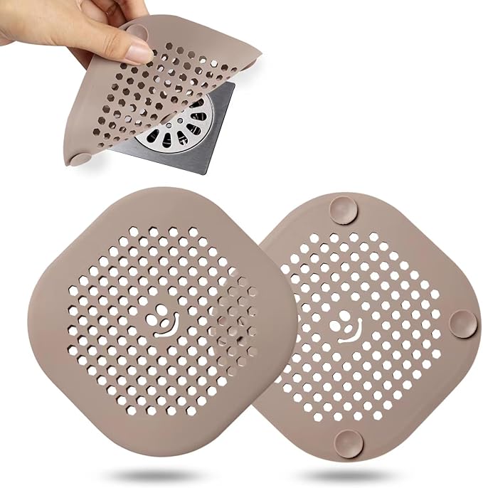 2 Pack Drain Hair Catcher Silicone Shower Drain Protector Sink Drain Strainer Hair Stopper for Shower Kitchen Bathroom Tub Brown 5.5 x 5.5 x