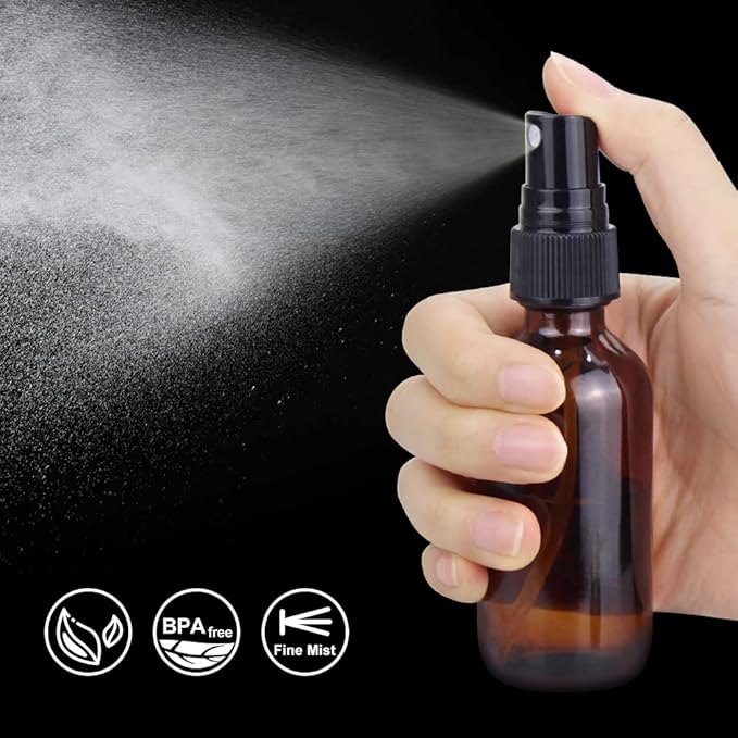Wedama Spray Bottle, 4 oz Fine Mist Glass Spray Bottles, Little Refillable Liquid Containers for Watering Flowers Cleaning (16 Pack, Amber)