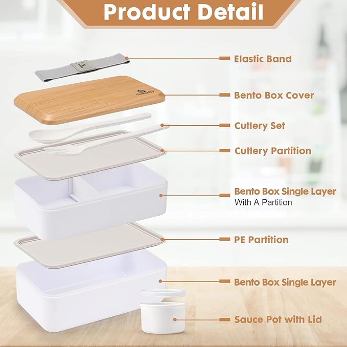 Sinnsally Lunch Box for Adult,1400ml Stackable Japanese Bento Lunch Box for Women,Lunch Containers with Food Compartments