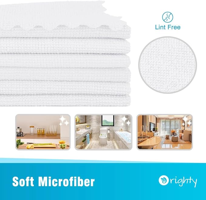 Orighty Microfiber Cleaning Cloth, 24 Pack Highly Absorbent Cleaning Supplies, Reusable Clean Rags for House, Microfiber Cloth for Kitchen, Window, Car Care, 11.5x11.5 inch White