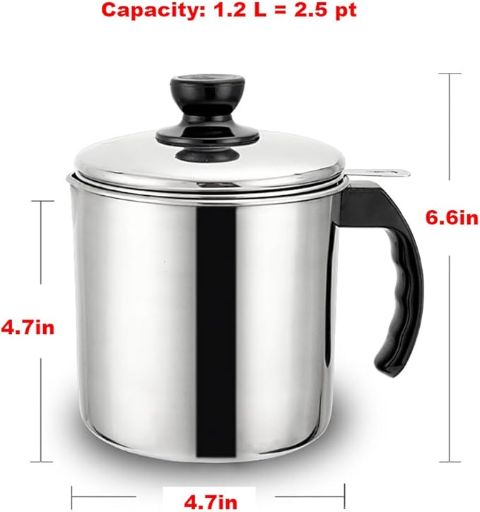 LI-GELISI Oil Storage Grease Keeper, Grease Strainer Pot Grease Container with Mesh Strainer (1.2 L)
