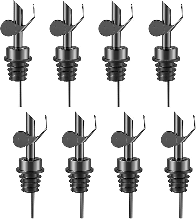 Olive Oil Dispenser Spout, Weighted Liquor Pour Spout, Syrup Dispenser Spout, Stainless Steel Automatic Pour Spouts for Liquor Bottles, Oil Bottles, Vinegar, Syrup and Alcohol 8 Pack Black