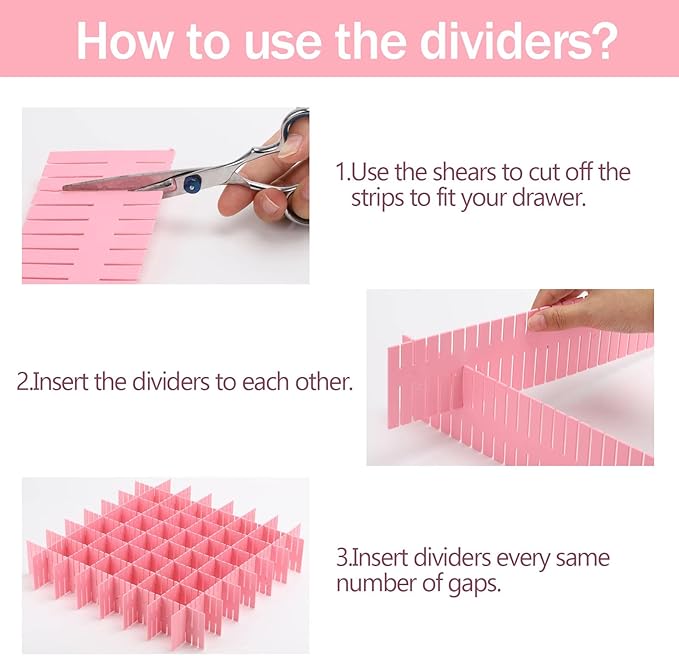 acDesign 40Pcs Grid Drawer Dividers, Adjustable Drawer Organizer for Socks, Underwear, Lingerie, Makeup, Bedroom Office Kitchen Storage (Pink)