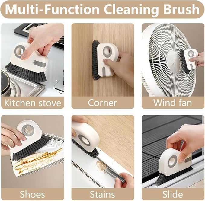 2 in 1 Groove Cleaning Brush, Window Track Cleaner Brush with Hidden Scraper, Crevice Cleaning Brush for Sliding Door Track, Window Sill, Narrow Gaps, Kitchen & Bathroom Cleaning Tool (Orange)