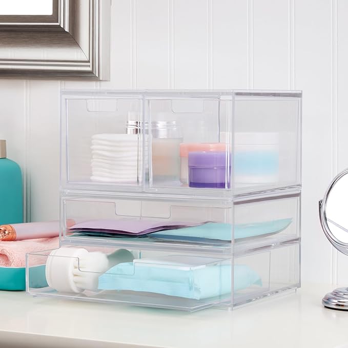 Chloe Space-Saving Clear Drawer Organizer (4 Drawer Set) Sort Office, Kitchen