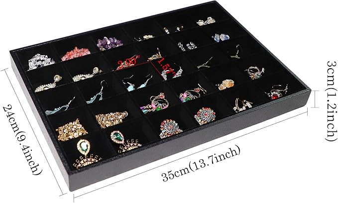 Wudygirl Velevt Stackable 30 Grid Jewelry Tray Display Rings Bracelet Earring Necklace Jewelry Tray Showcase Display Organizer (30 Grid)