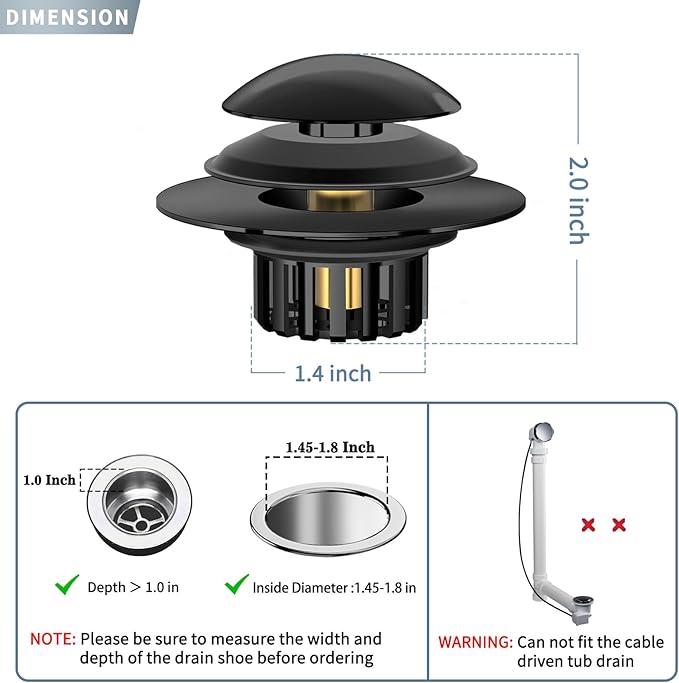 2 in 1 Tub Stopper Bathtub Drain Hair Catcher with Dual Filtration Design, Anti-Clogging Bathtub Drain Plug Bath Tub Stoppers for 1.45-1.8" Drain Shoe