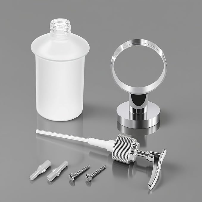 Bathroom Glass Soap Dispenser with Chrome Holder Wall Mounted