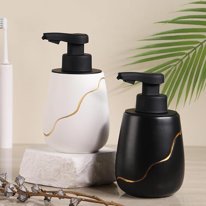 BosilunLife Automatic Foaming Soap Dispenser - Touchless Foam Hand Wash Dispenser for Bathroom Ceramic Smart Electric Auto Dish Soap Dispenser Waterproof, USB C Rechargeable, 17 oz/500 ml