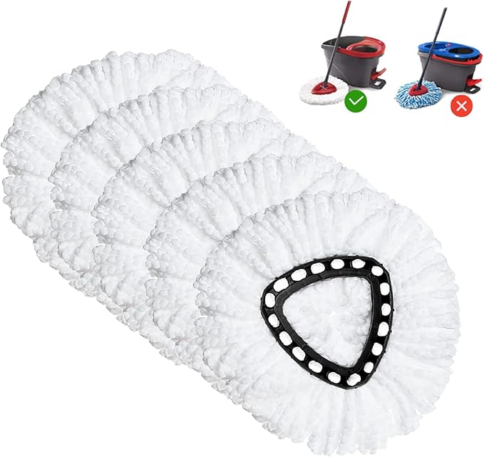 Spin Mop Replacement Head 5 Pack Mop Refill Compatible with Ocedar Triangle Swivel Mops Microfiber Swivel Mop Refill,Deep Clean,Machine Washable and Easy to Replace