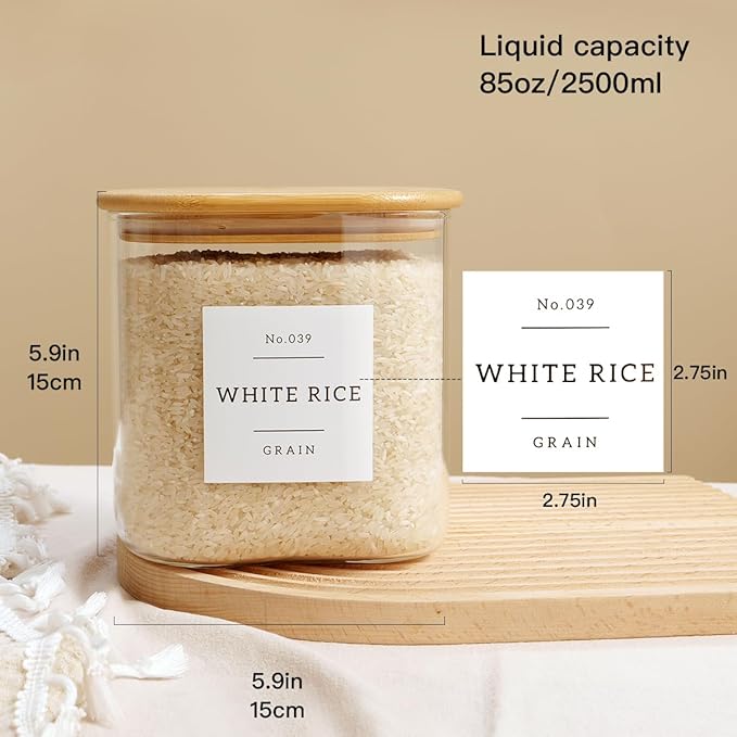 HHMJSM Large Glass Flour and Sugar Containers with 42 Kitchen Pantry Labels - 85 Oz Glass Food Storage Containers with Airtight Lids