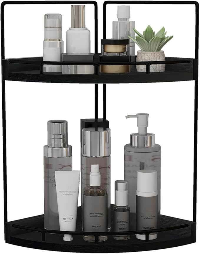 2-Tier Bathroom Counter Organizer, Vanity Counter Corner Shelf, Skincare, Black