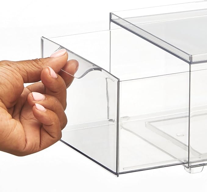 mDesign Plastic Bathroom Organizer Bin w/Pull Out Drawer - Slim Stackable Storage Container for Bathroom Accessories - Perfect for Organizing Bathroom Cabinet - Lumiere Collection - 8 Pack - Clear