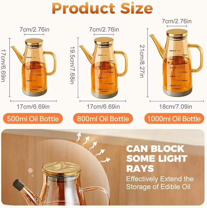 Generic Oil Dispenser Bottle with Drip Free Spout - 34 oz Glass Oil Dispenser - Kitchen, Barbecue, Air Fryer, Frying - Cooking Kitchen Gadgets