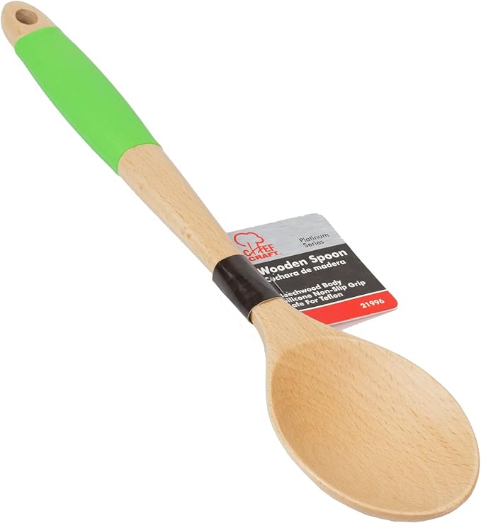 Chef Craft Premium Silicone Handle Wooden Spoon Set, 14 inch, Green