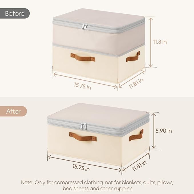 Homsorout Large Closet Storage Bins - Compression Organizer Bins, Stackable Closet Organizer, Expandable Under Bed Storage Containers for Clothes, Towels, Sheet, 4 Pack, Beige