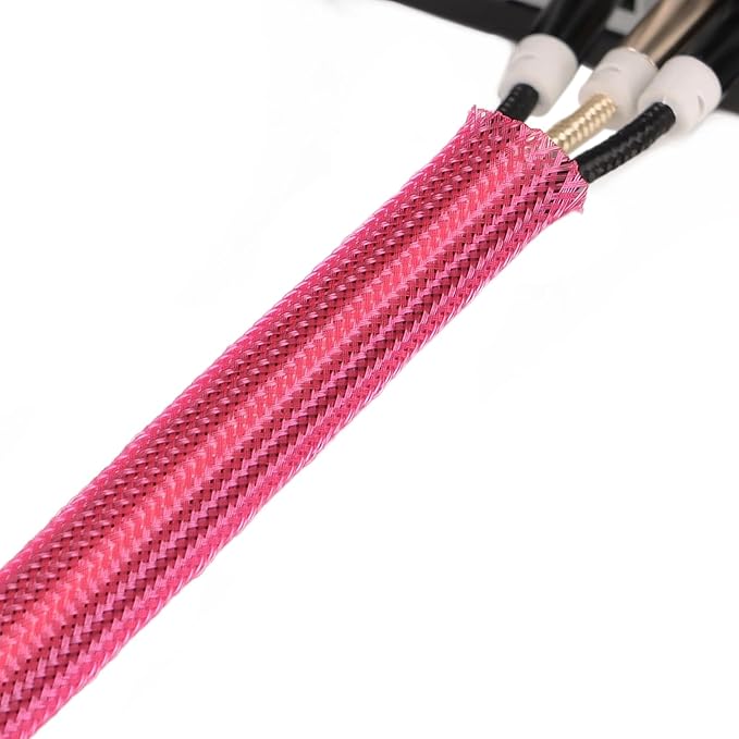 25ft PET Expandable Braided Cable Sleeve 1 inch(25mm) Pet Braided Cable Sleeve for Audio Video Device Wire Automotive Wire (Pink)