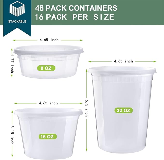 vivigu Deli Containers with Lids 48 Sets [8,16, 32 oz 16 Each ] - Food Storage Containers with Lids Freezer Safe, Soup Containers for Restaurant, BPA Free | Portion Control | Leakproof | Microwave