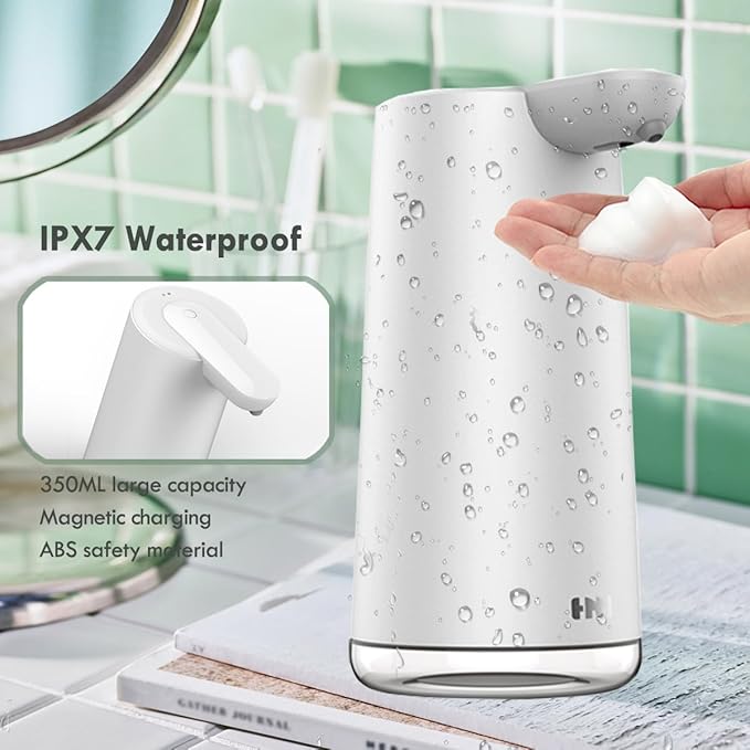 Automatic Foaming Soap Dispenser, 2-Level Adjustable Foam, USB Rechargeable, Touchless Hand & Dish Soap Dispenser for Bathroom, Kitchen, Hotel, Restaurant (Light White)