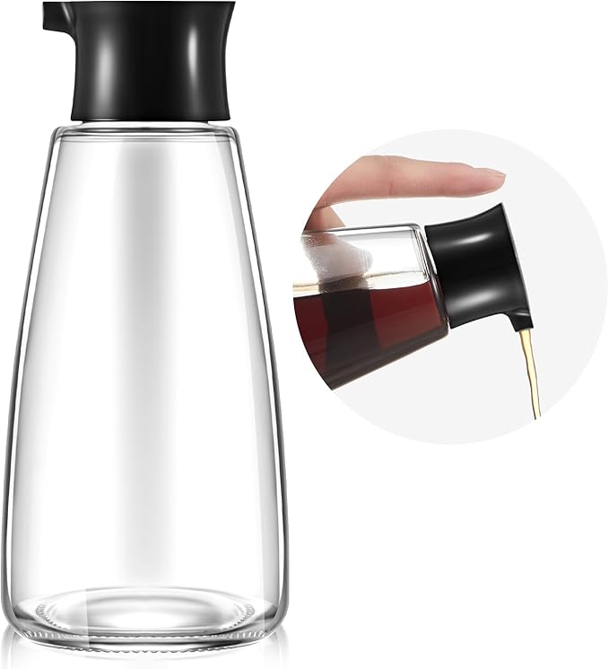 1 Pcs 9.6 oz Cruet Dispenser for Olive Oil Vinegar Soy Sauce Dispenser Bottle Glass Soy Sauce Container Oil Bottle for Kitchen Cooking Barbecue(Black)