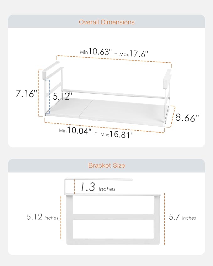 Expandable Under Shelf Storage Basket, 2 Pack Hanging Baskets Under Cabinet Shelf Organizer, Add-on Space Saver Kitchen, Pantry, Laundry Room, Heavy-Duty Slide-in White Higher