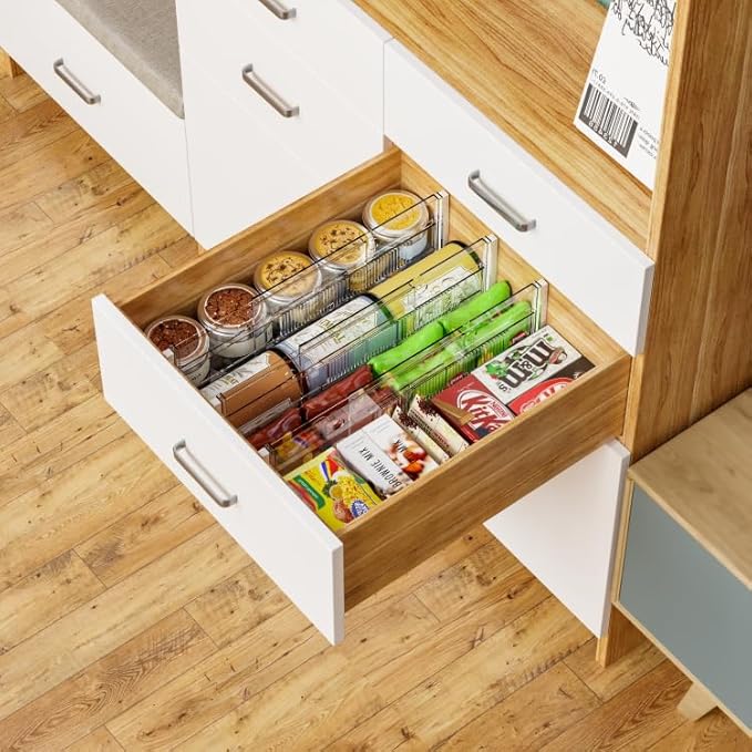 Yieach 5 Pack 6 Inch Tall Acrylic Drawer Divider for Clothes-Expandable from 12.3-18''-Adjustable Dresser Deep Drawer Dividers for Baby Clothing,Underwear,Clear in Drawer Separators for Kitchen,Office