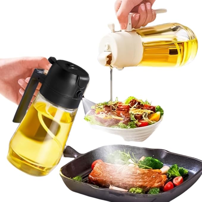 1PCS Oil Dispenser for Kitchen BLACK– 2 in 1 Oil Dispenser Sprayer, 16oz/470ml Glass Oil Bottle Spray and Pour, Kitchen Oil Mister for Air Fryer, Salad, Frying, BBQ Accessories