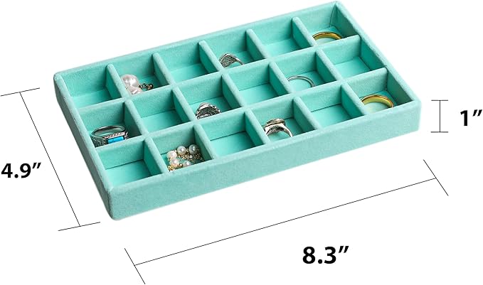 Frebeauty Jewelry Organizer Tray,Stackable Velvet Jewelry Trays,Drawer Inserts Earring Organizer For Women Jewelry Storage Display Case for Rings Stud Necklaces,Set of 6(Turquoise)