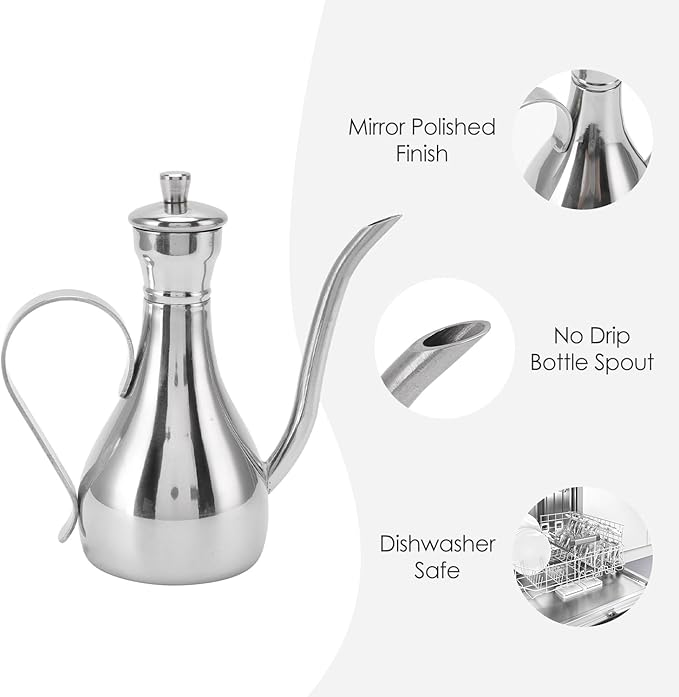 Stainless Steel Oil Dispenser Bottle, 11oz/350ml Non Drip Leak Proof Pouring Pot for Olive Oil, Vinegar, Soy Sauce, Salad, Oil Storage Can Container for Home Kitchen