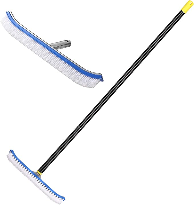 Swimming Pool Wall Tile Brush,18" Polished Aluminum Back Pool Scrub Brush Head Designed for Cleans Walls, Tiles & Floors, Nylon Bristles Algae Pool Brush Head with EZ Clips