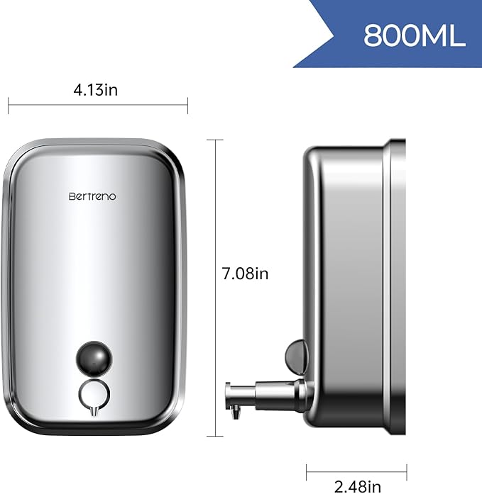 Commercial Soap Dispenser Wall Mount Stainless Steel Soap Dispensers Liquid Manual Anti-Leak Pump Hand Soap Dispenser for Bathroom Kitchen Silver (28 fl.oz./800ml)