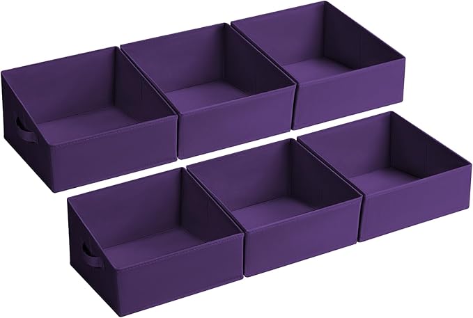 Closet Storage Bins 6 Pack, Fabric Storage Baskets for Shelves, Purple