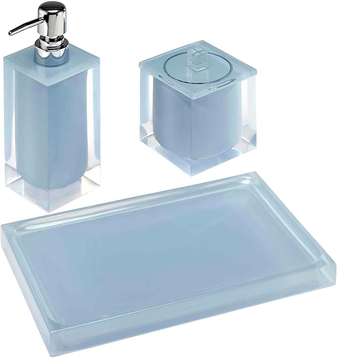 Izod - Bathroom Set, 3pc Countertop Accessories, Vanity Tray, Covered Jar & Lotion Pump, Modern Home Decor, Dorm Room Essentials (Marina Collection, Blue)