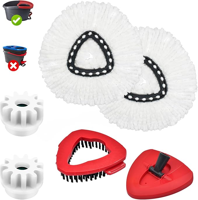Mop Heads Replacements,Scrubber Head,Base and Pedal Bearing Replacement Combo Set for O-Cedar EasyWring 1-Tank System,Microfiber Mop Replace Head and Scrub Brush for Multi Surface Floor
