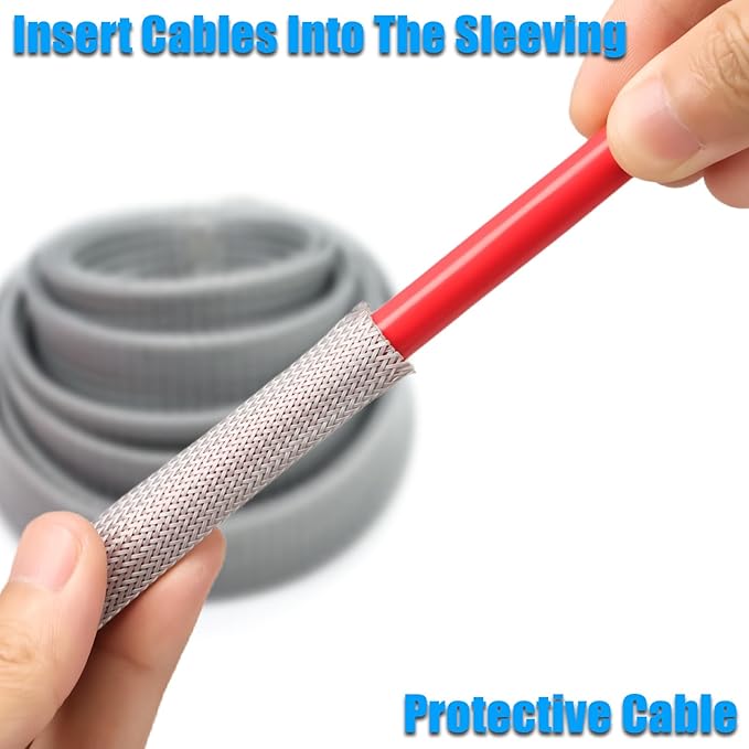 25ft PET Expandable Braided Cable Sleeve 1/2inch(12mm) Pet Braided Cable Sleeve for Audio Video Device Wire Automotive Wire (Grey)