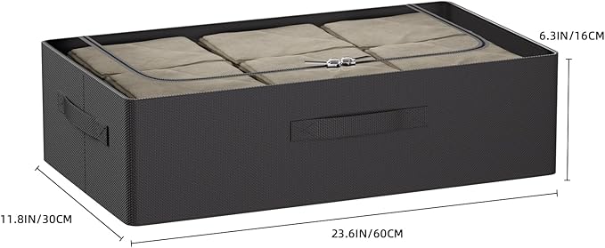 3Pcs Under Bed Storage Bins with Metal Frame, Black, 23.5x11.8x6.3