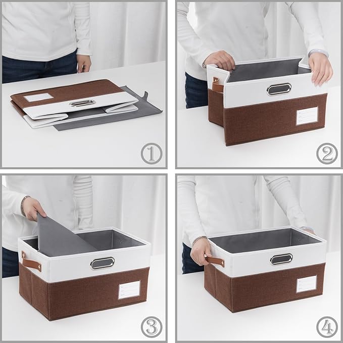 PRANDOM Foldable Storage Bins (3-Pack) - Brown & White - Closet/Room Storage