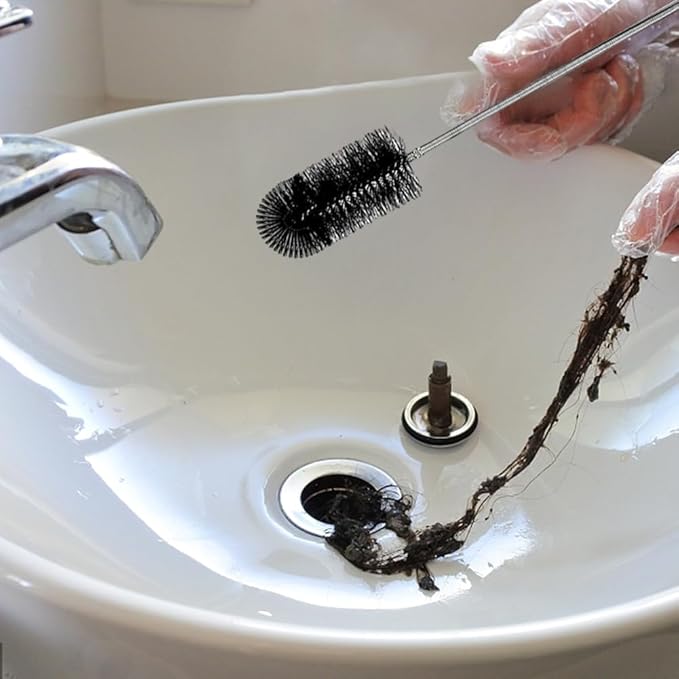 2pcs Flexible Long Drain Brush Set, Hose Pipe Stainless Steel Nylon Bristles Brushes with Dual Heads Tube Cleaner Brush for Kitchen, Sink, Drain Pipe